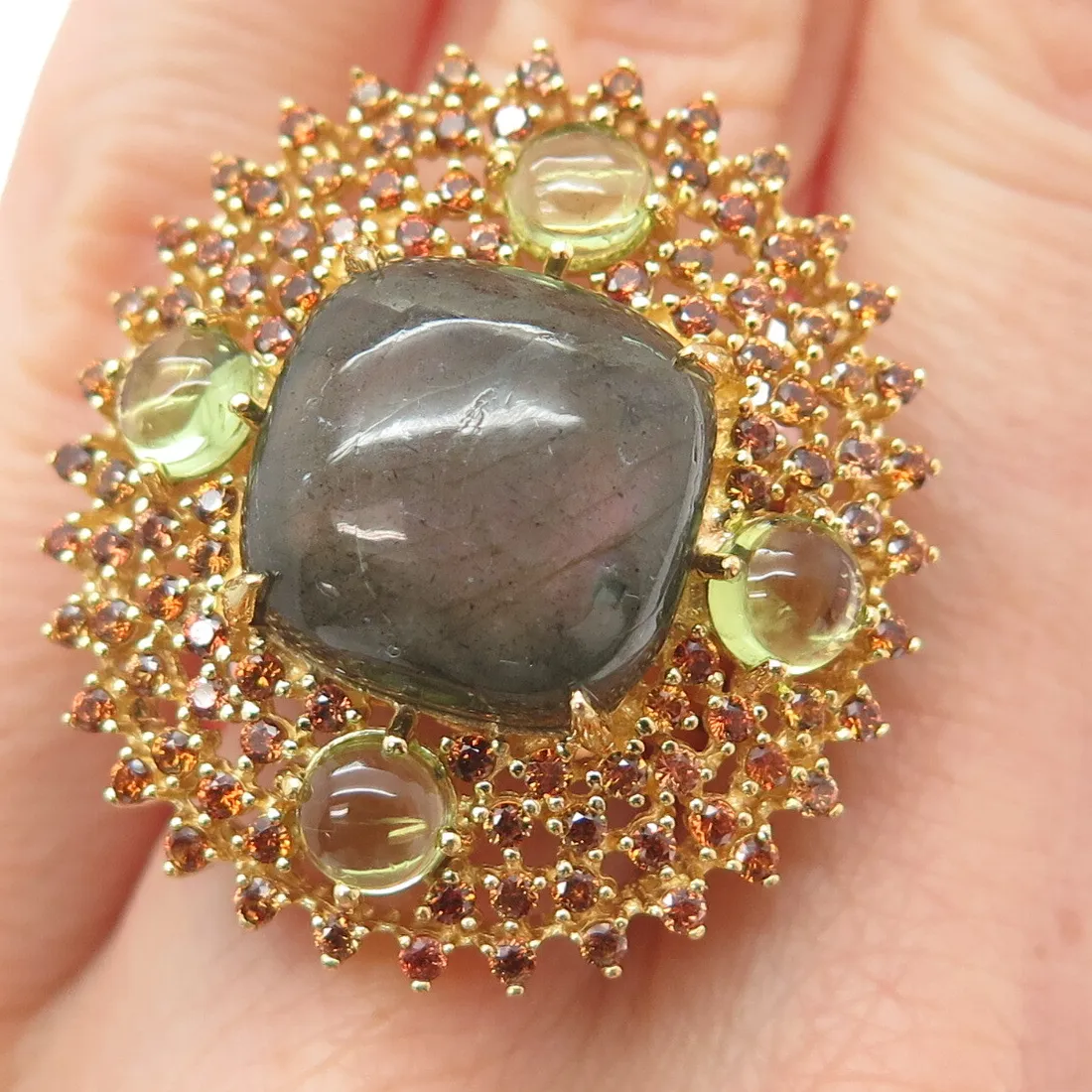 Authentic Labradorite, Peridot, and Imperial Topaz Convergence Ring: Aligning Heart and Soul