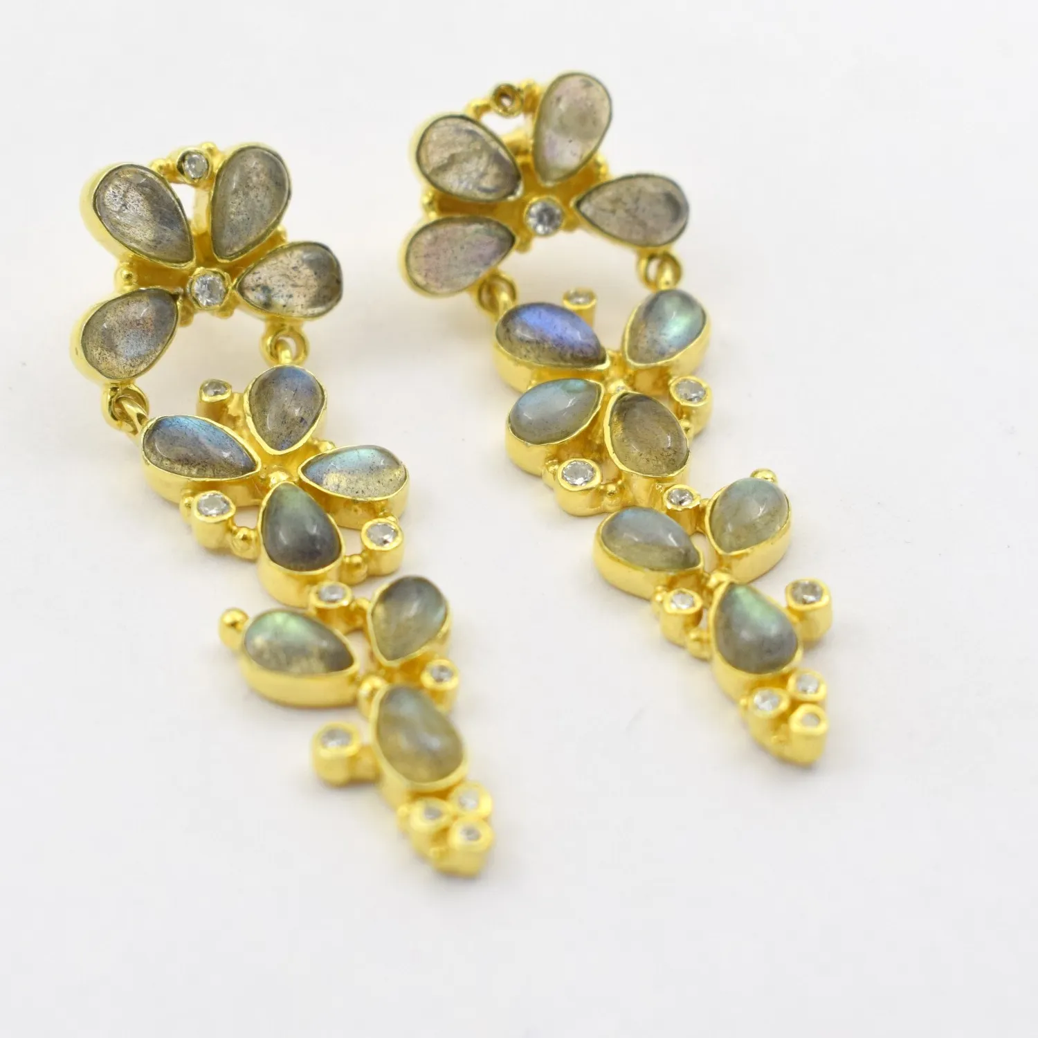 Authentic Natural Labradorite Gemstone Sterling Silver Gold Plated Earrings Women Jewelry