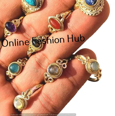 Authentic Radiant Aura Shifting Labradorite and Mixed Gemstone Rings in 18K Gold Plate