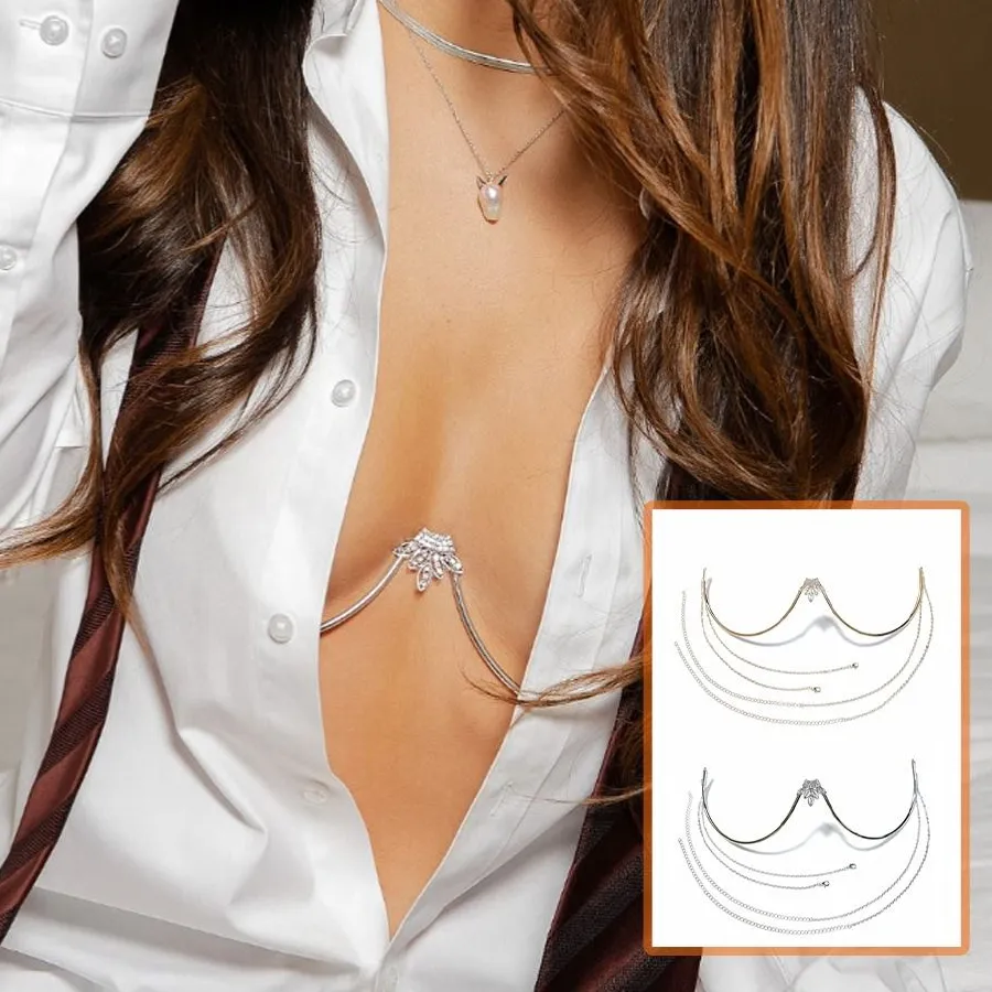 Authentic Veil Of Crystalline Leaves Adjustable Rhinestone Body Chain Of Shimmering Light