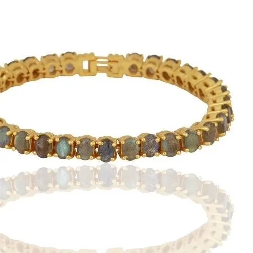 Authentic Labradorite 18K Gold Plated 925 Sterling Silver Tennis Bracelet Gemstone Jewelry