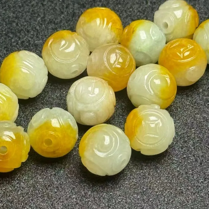Authentic Five Sacred Yellow Jade Sunwheel Beads For Handcrafted Spiritual Adornment