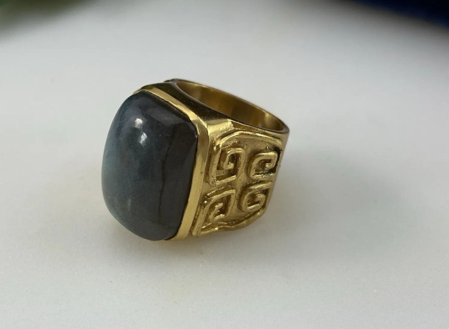 Authentic Julie Vos Statement Ring Labradorite Sz 6 24k Gold Plated