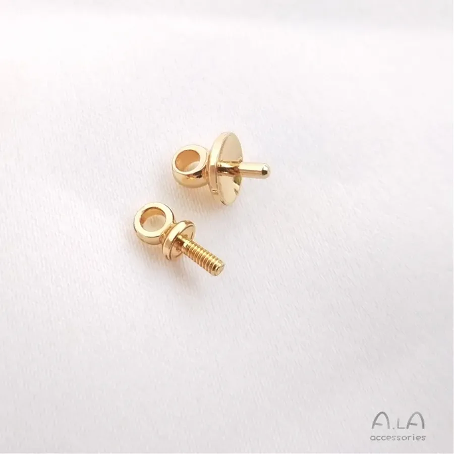 Authentic 14K Gold Plated Half Hole Bead Caps & Sheep Eye Screws, Diy Pearl Stud Earrings & Pendant Jewelry Making Accessories