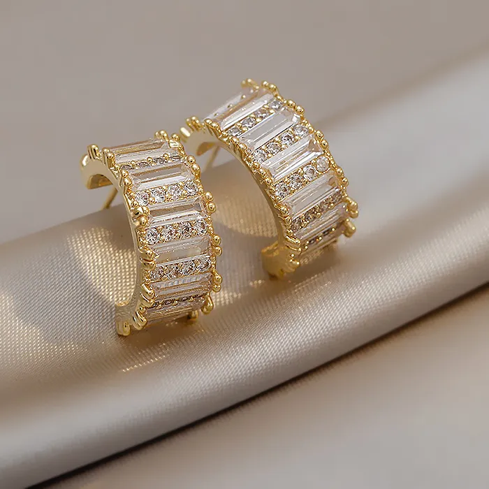 Authentic Celestial Crescent Earrings- Sacred Gold- Plated Zircon Talisman Of Lunar Wisdom