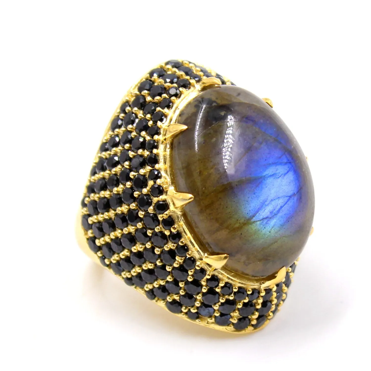 Authentic The Celestial Weaver: Labradorite and Black Spinel Talisman Ring