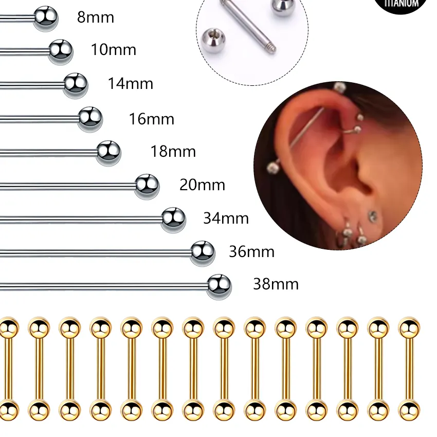Authentic 1 5Pcs External Thread Tongue Helix Piercing Long Industrial Barbell Ring Sexy Nipple Bar Ear Piercings Jewelry 6- 38Mm