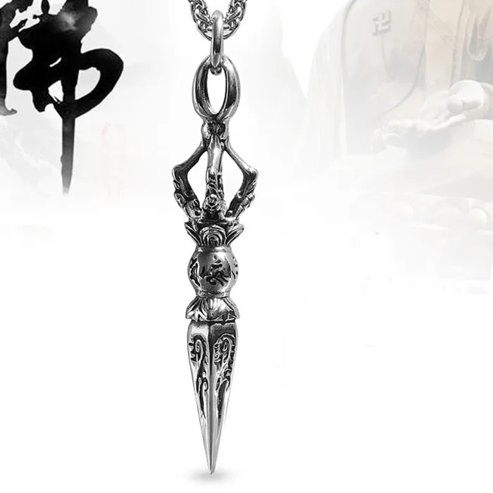 Authentic Arrival Demon Subduing Pestle Pendant Jewelry Ethnic Style Relief Vajra Amulet Necklace Male Sweater Chain