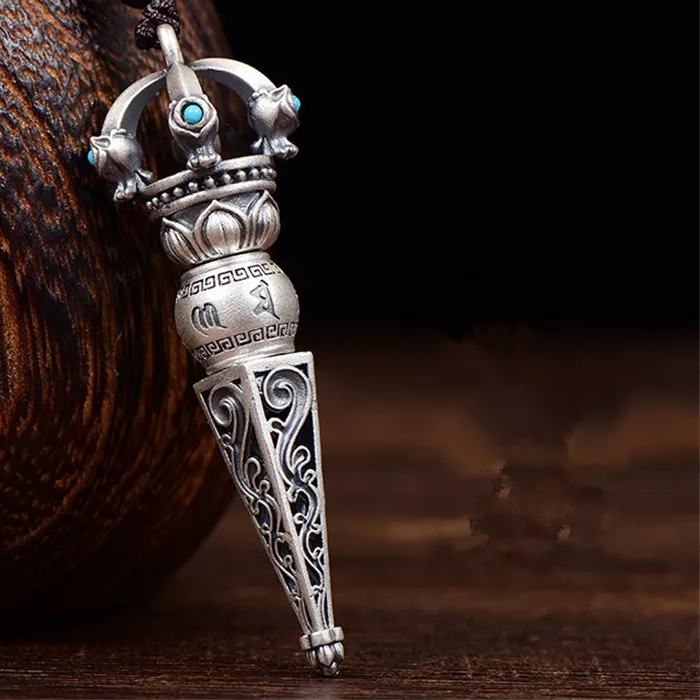 Authentic Six- Character Truth Vajra Pestle Pendant Jewelry Pestle Rope Necklace Male Amulet Blessing Neck Accessories