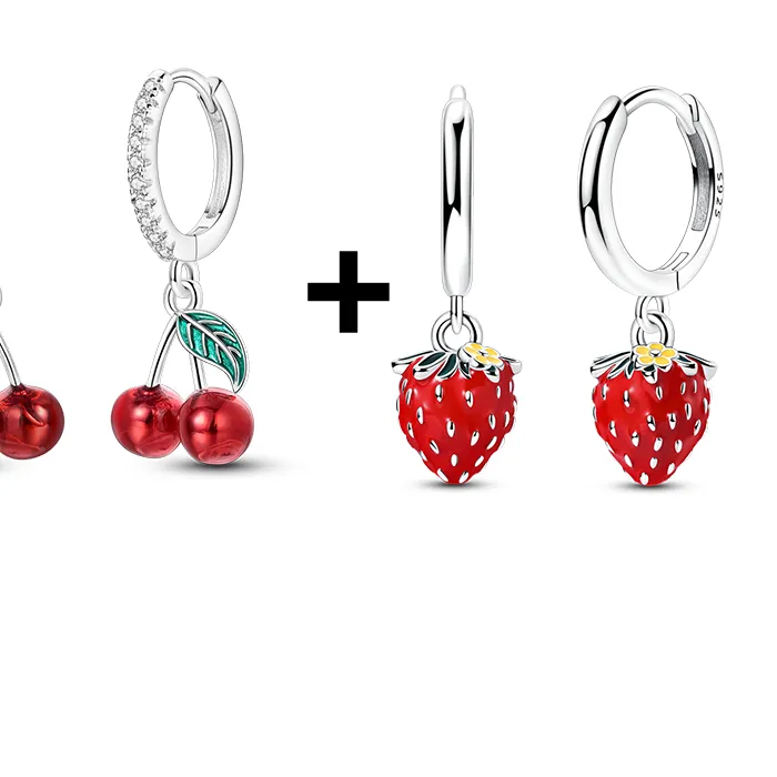 Authentic 925 Sterling Silver Earrings Sparking Cherry Strawberry Mushroom Drop Earring Girls Jewelry