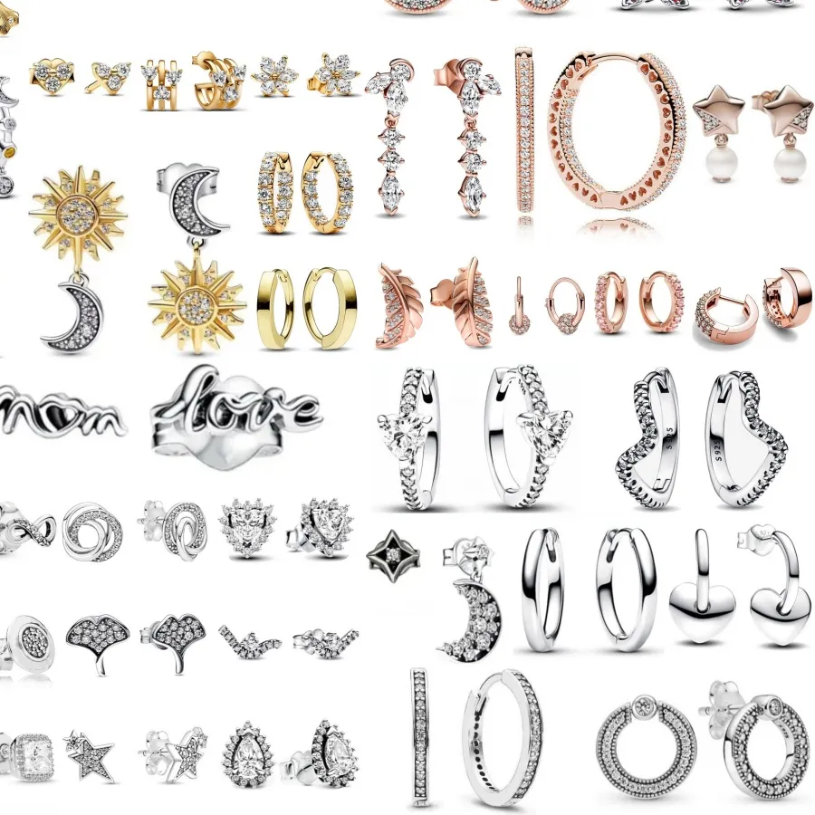 Authentic Selling 925 Silver Square, Leaf Shaped, Sun And Moon Shaped Earrings Suitable For Exquisite Jewelry For European