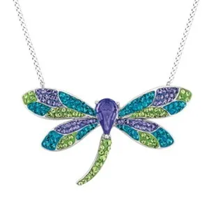Authentic Dragonfly Necklace Multi-Color Crystal in 14K White Gold Plated 925 Sterling