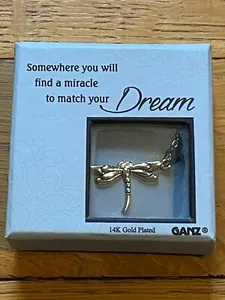 Authentic New 14K Gold Plated Dragonfly Pendant Necklace by Ganz 20"