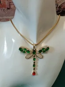Authentic 14K Gold Plated Multicolor Dragonfly Necklace