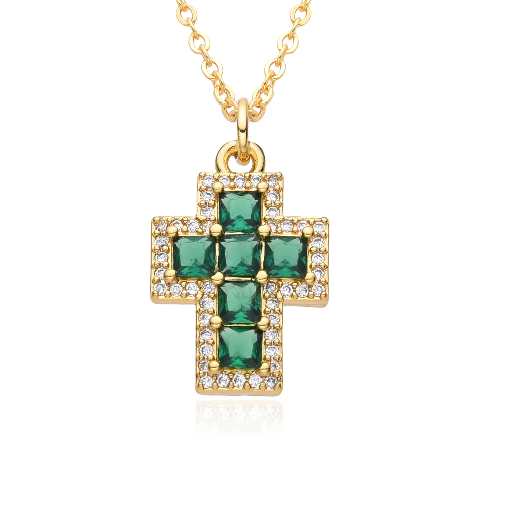 Authentic Hiphop Gold Color Cross Charms Y2K Colorful Inlaid CZ Necklace for Women Choker Chain Pendant DIY Jewelry Accessories Wholesale