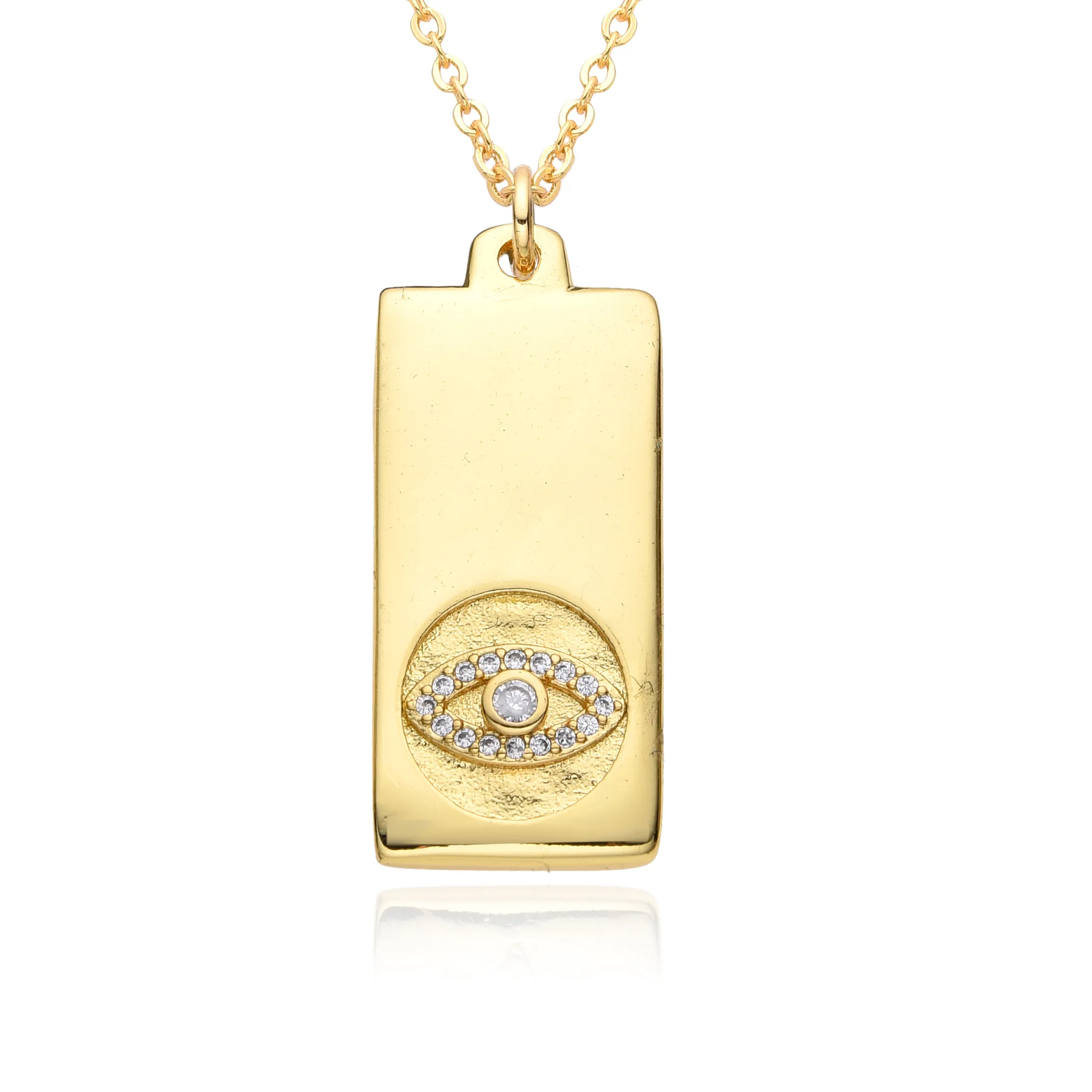 Authentic Gold Color Rectangle Turkish Devil Evil Eye Charms Inlaid CZ Cross Necklace for Women Choker Chain Pendant DIY Jewelry Wholesale