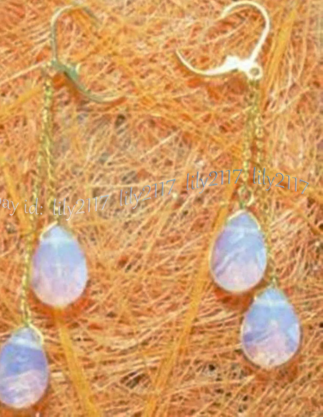 Authentic Faceted White Opal Moonstone Drop Gems Gold Plated Link Leverback Dangle Earring