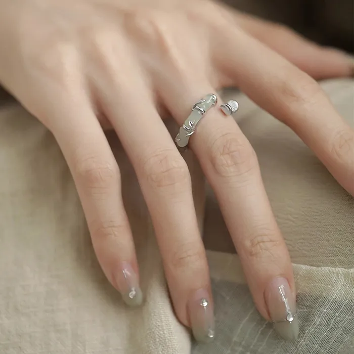 The Bamboo Guardian Ring- Sacred Geometry & Jade Elegance For Luck And Protection