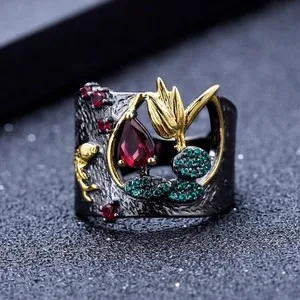 Authentic Lotus Awakening Ring Garnet Essence In Gold- Plated Sterling Silver