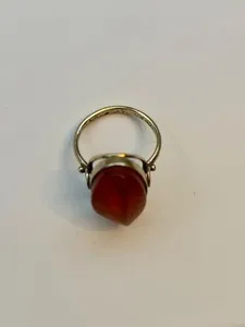 Authentic Vintage Gold Plated Signed Star 875 Silver Russian Oval Amber Ring, Size 7