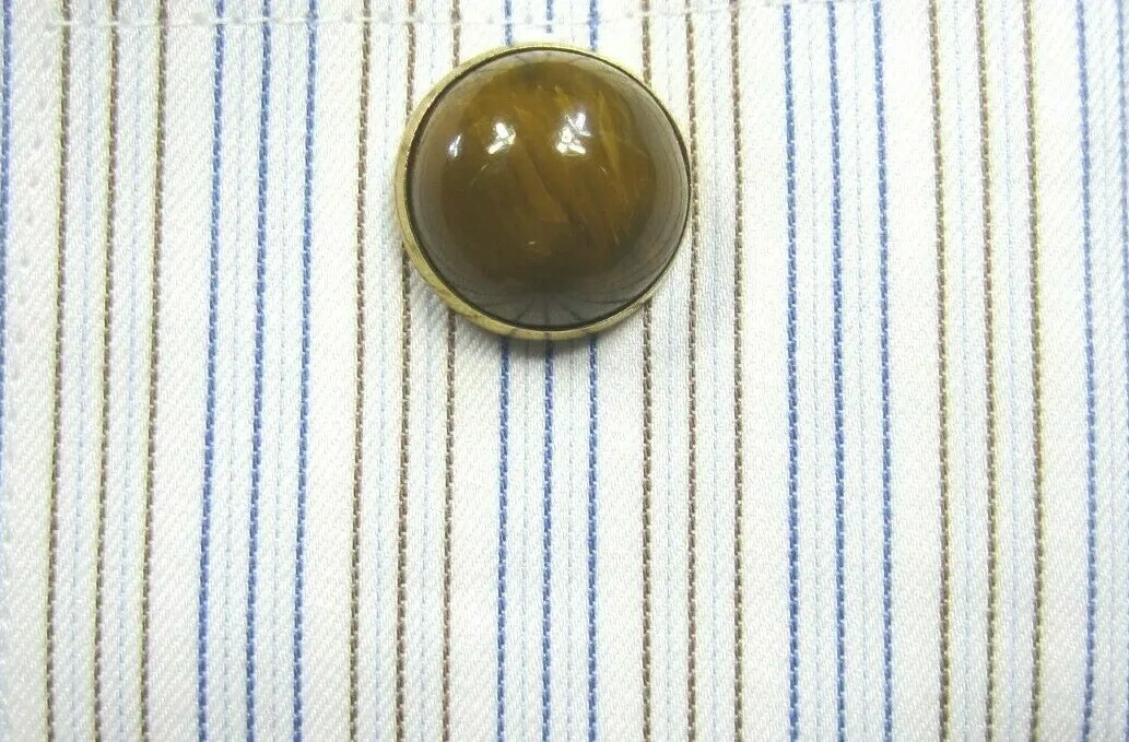 Authentic Amber‑Veined Gold‑Plated Marble Cuff Links – Vintage Aura of Protection