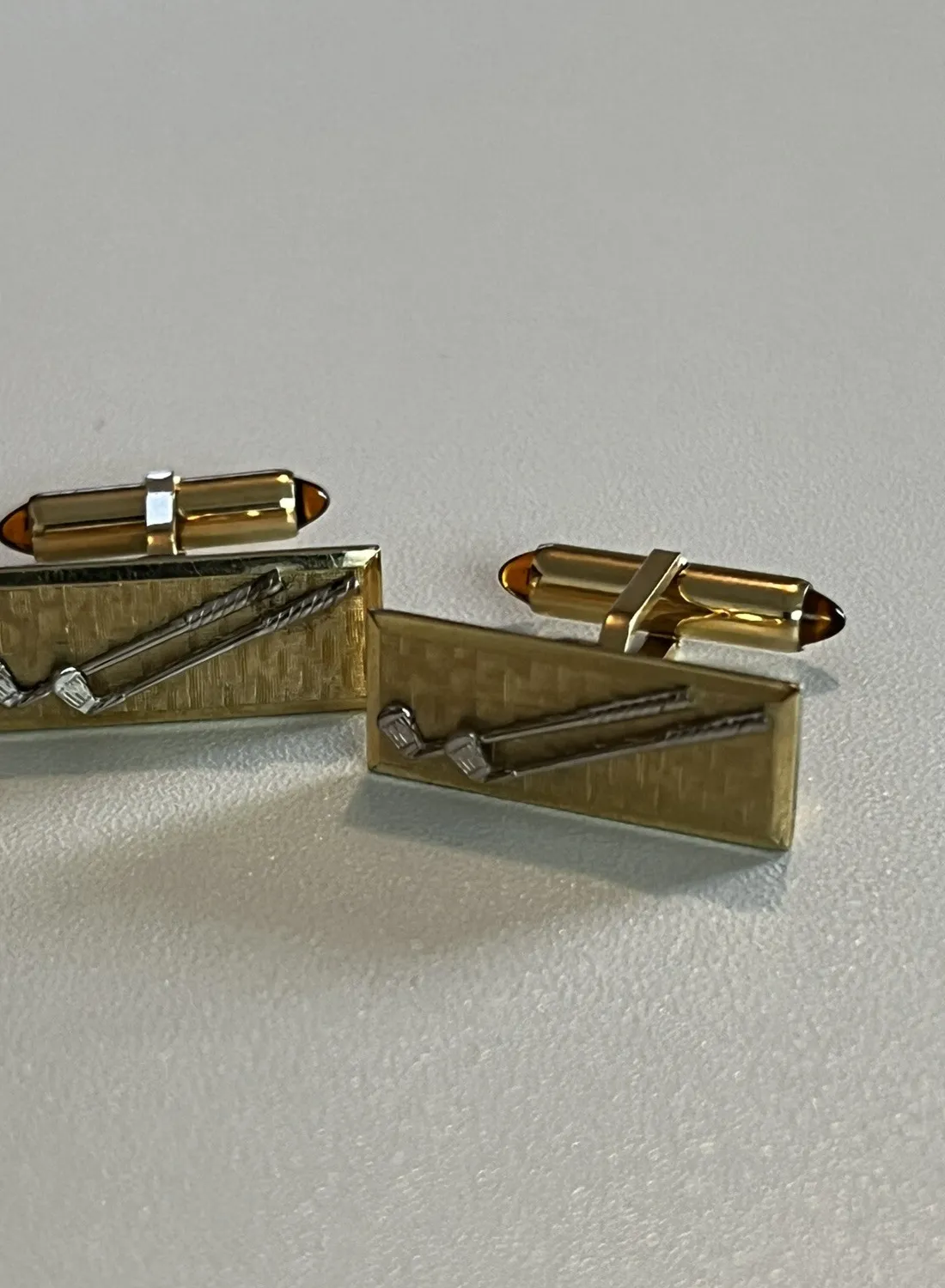 Authentic Golden Amber Golf Club Cuff Links – 1960s Mystic Elegance