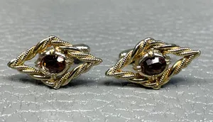 Authentic Vintage Diamond Shape Amber Colored Stone Yellow Gold Plated Cuff Links