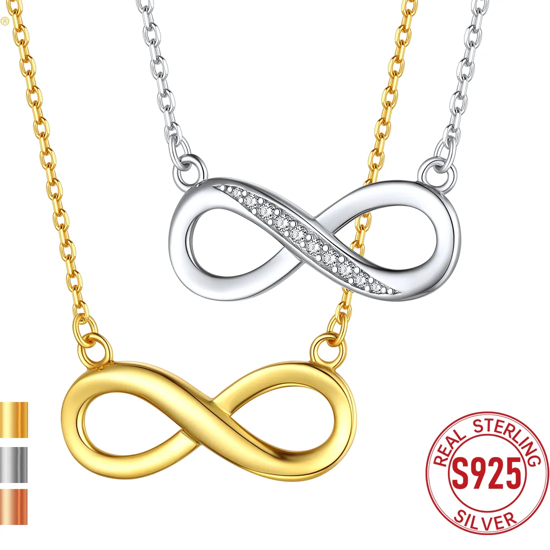 Authentic U7 925 Sterling Silver Infinity Necklaces For Woman A Clear White Cz Opal Plain Infinity Dainty Romantic Daily Jewelry