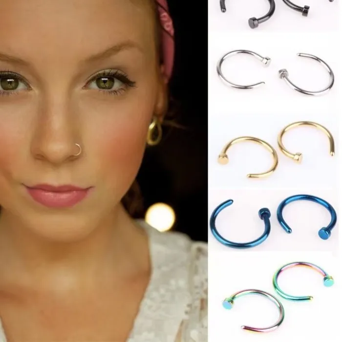 Authentic 6Pcs Punk Jewelry Fake Nose Rings Hoop Lip Nose Rings C Shape Small Thin Non- Piercing Jewelry