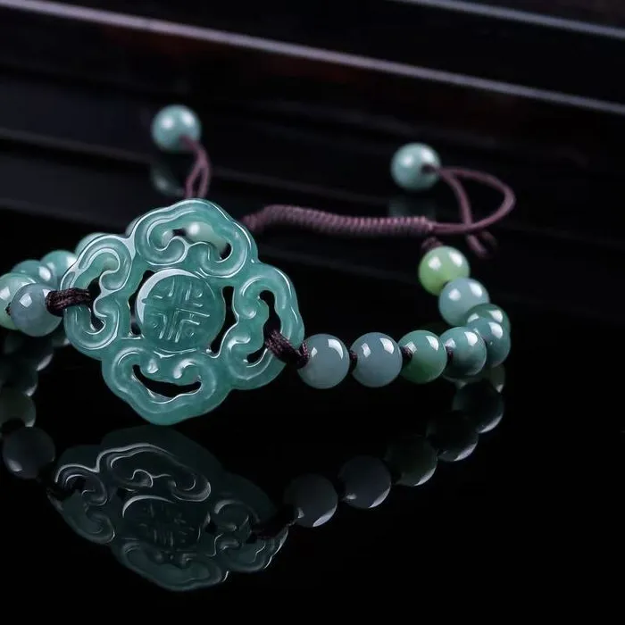 Authentic Celestial Waters Jadeite Bracelet A- Grade Blue Water Ice Round Bead Talisman And