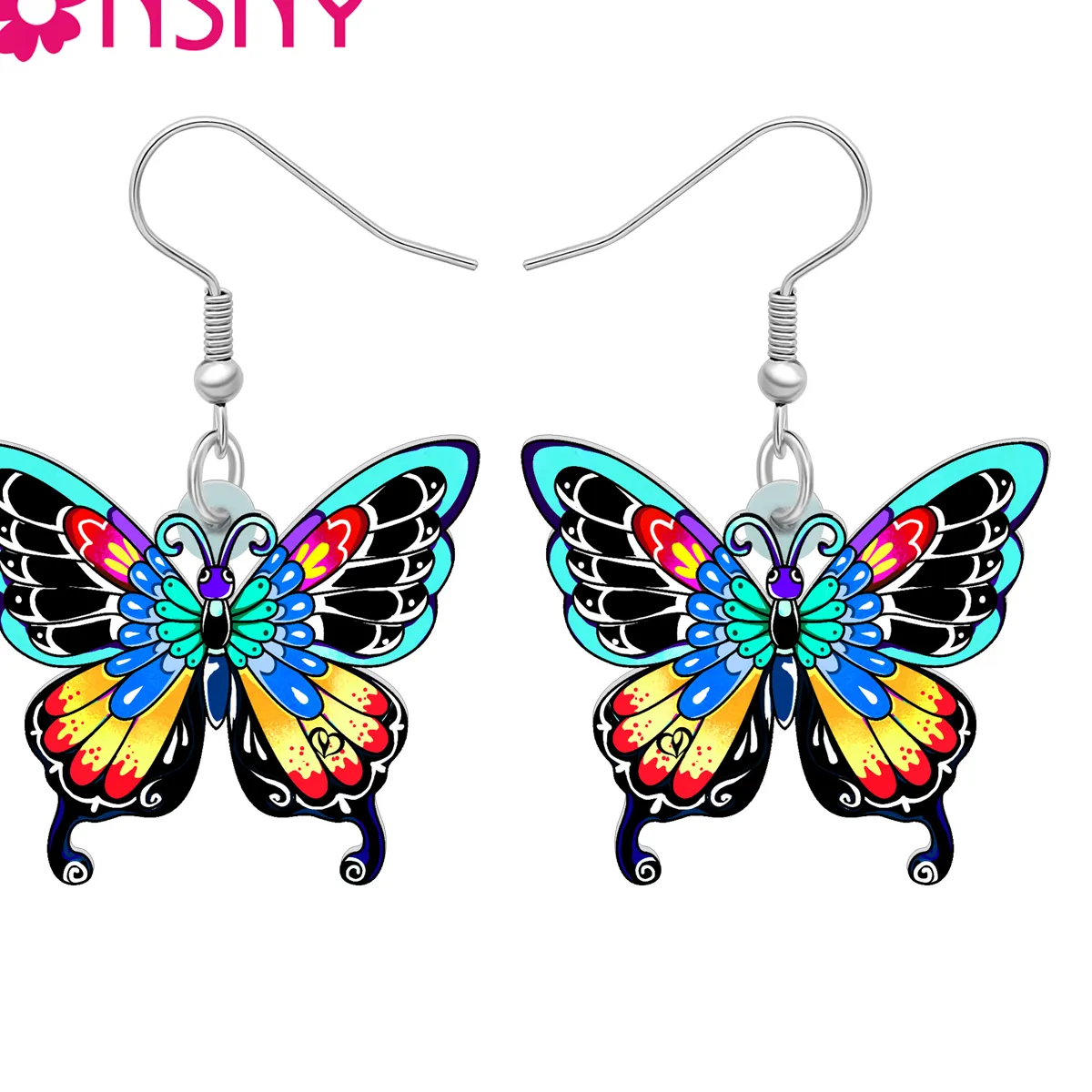 Authentic Bonsny Acrylic Colorful Butterfly Dangle Earrings Dainty Bug Animal Jewelry Boho Girls Insect Lovers Accessories