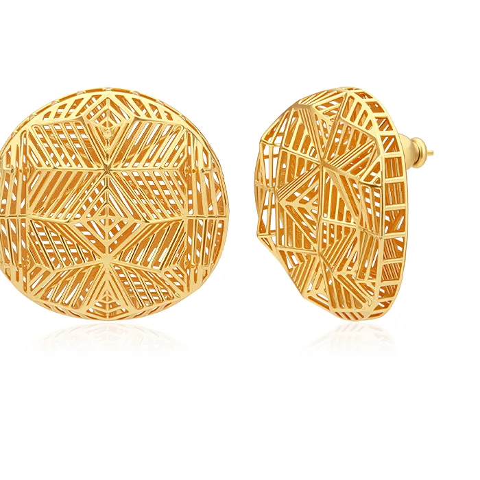 Authentic Ivog Multi- Facet Hemisphere Stud Earrings Window Grid Disc Jewelry For