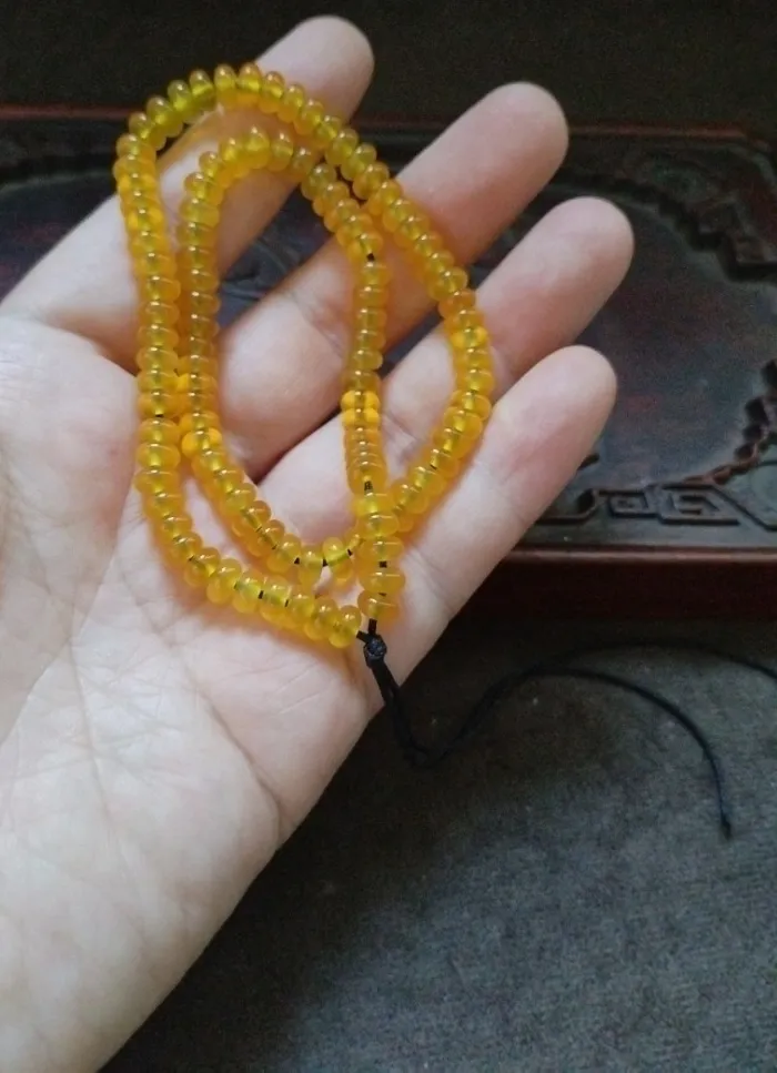 Authentic Yellow Flat Disc Beaded Multi Strand Necklace Boho Round Bead Long Daily Jewelry