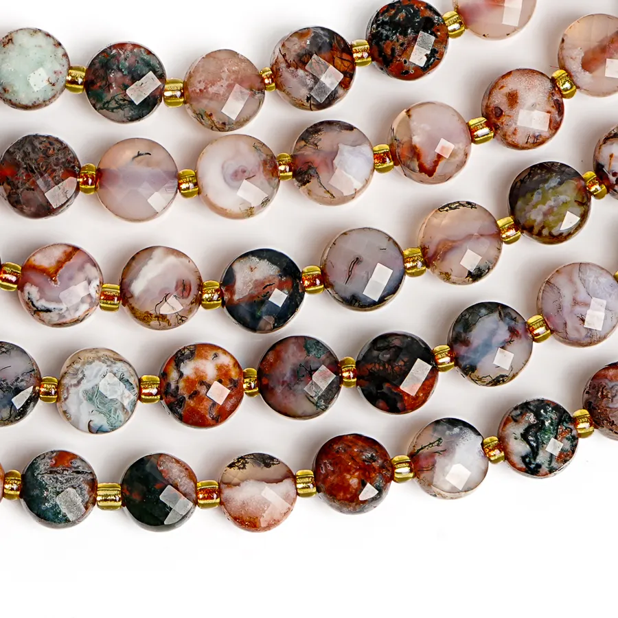 Authentic Natural Red Tree Grain Stone Beads Faceted Flat Round Disc Loose Beads 6Mm For Diy Jewelry Making Bracelet Necklace Valentine