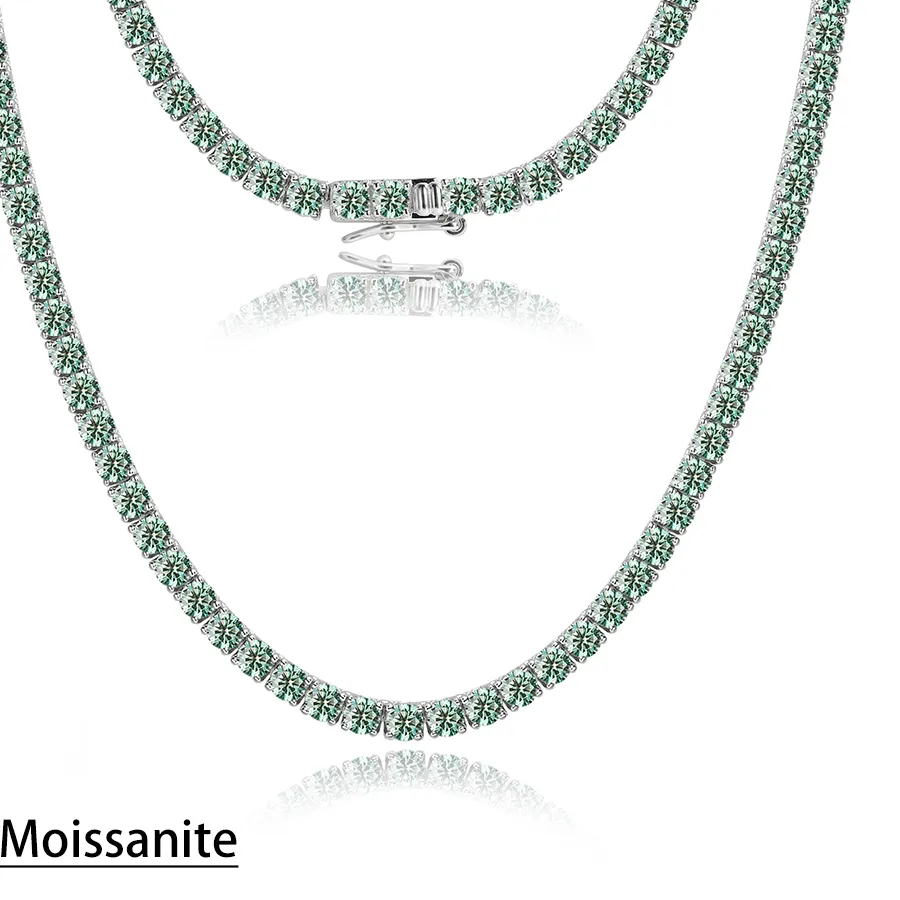 Authentic Serenity 3Mm Blue Green Moissanite Tennis Necklace Lab Diamond Necklace S925 Sterling Silver Chain Jewelry