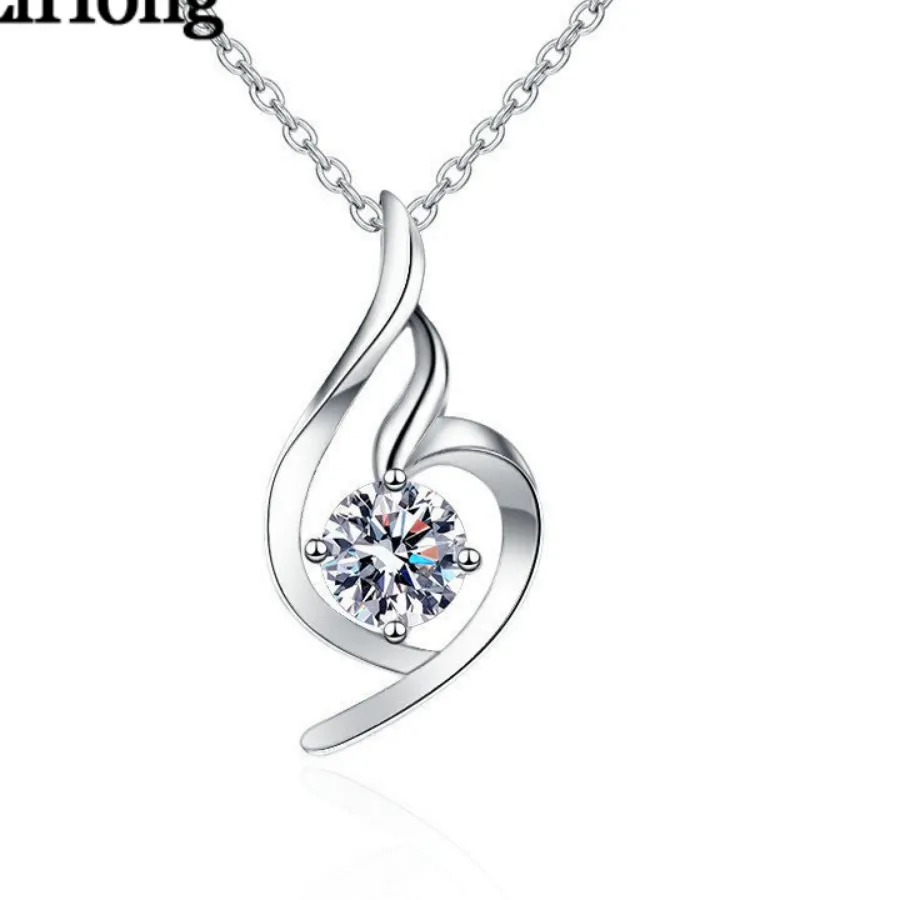 Authentic Lihong 925 Sterling Silver Pendant Necklace Shining Angel Crystal Zircon Clavicle Chain Accessories Jewelry
