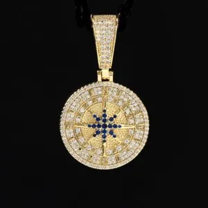 Authentic 2CT Round Cut Lab-Created Diamond Custom Compass Pendant 14K Yellow Gold Plated