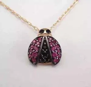 Authentic Ruby Ladybug's Embrace - 1.10Ct Lab-Grown Ruby Pendant, 14K Gold-Plated Silver