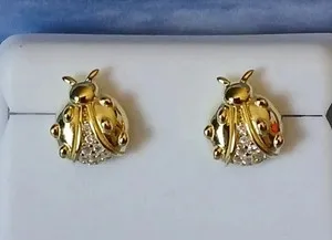 Authentic Enchanted Ladybug Luck Studs - 14K Gold Plated Moissanite Talismans