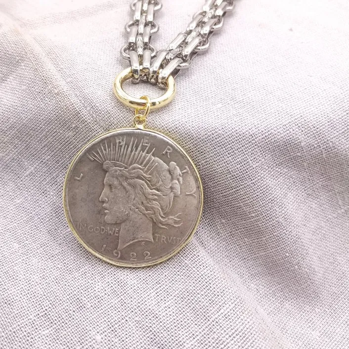 Authentic 1Pcs Silver Plated Necklace Circle Statue Of Liberty Round Coin Shape 18Inch Jewelry Special