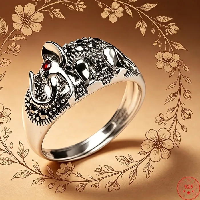 Authentic Elephantine Majesty A Red Zircon Ring Of Fortune