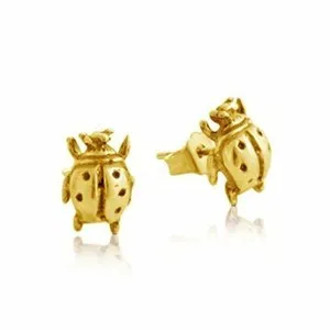 Authentic Azaggi Gold Plated 3D Tiny Ladybug Flying Insect Good Luck Stud Earrings Jewelry