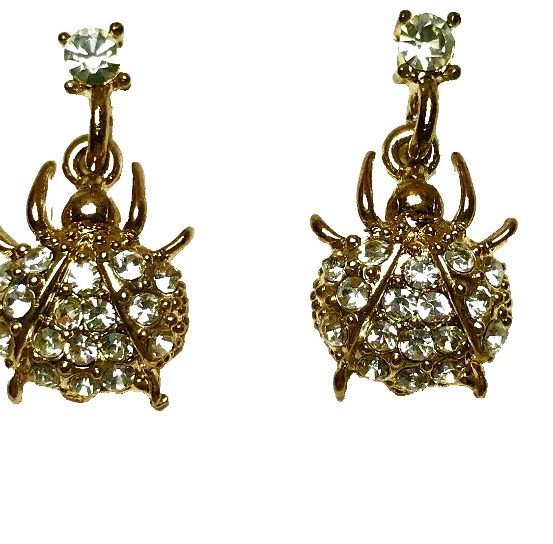 Authentic Vintage Crystal Beetle Earrings - Sparkling Ladybug Protection