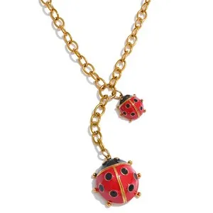 Authentic Red Ladybug Shape Necklace 18K Gold Plated Chain Pendant Jewelry