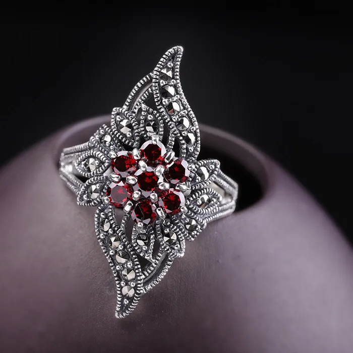 Authentic The Crimson Bloom Marcasite Talisman Ring