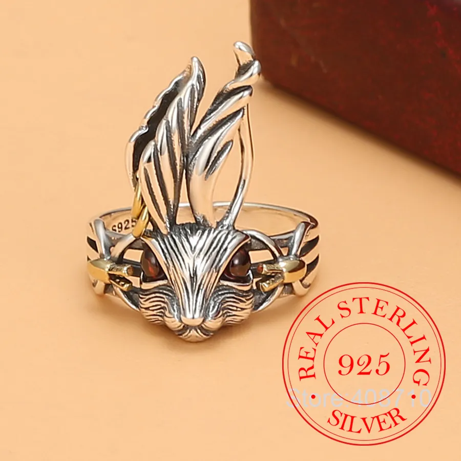 Authentic 925 Sterling Silver Jewelry Red Blue Eye Mr. Rabbit Finger Rings Jewelery Friends