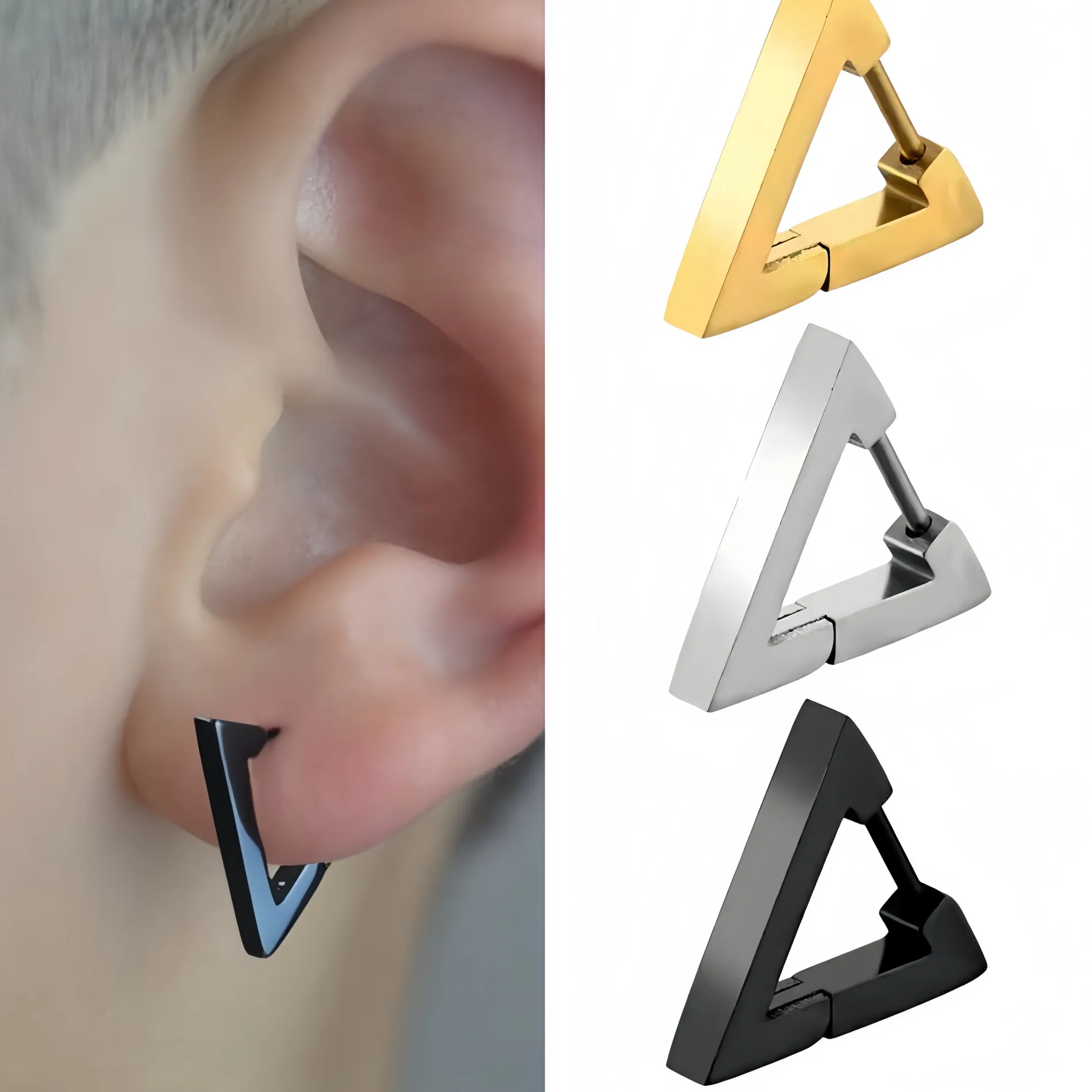 Authentic Polished Triangle Geometry Studs Earrings Black Trend Minimalist Punk Ear Jewelry Accessories