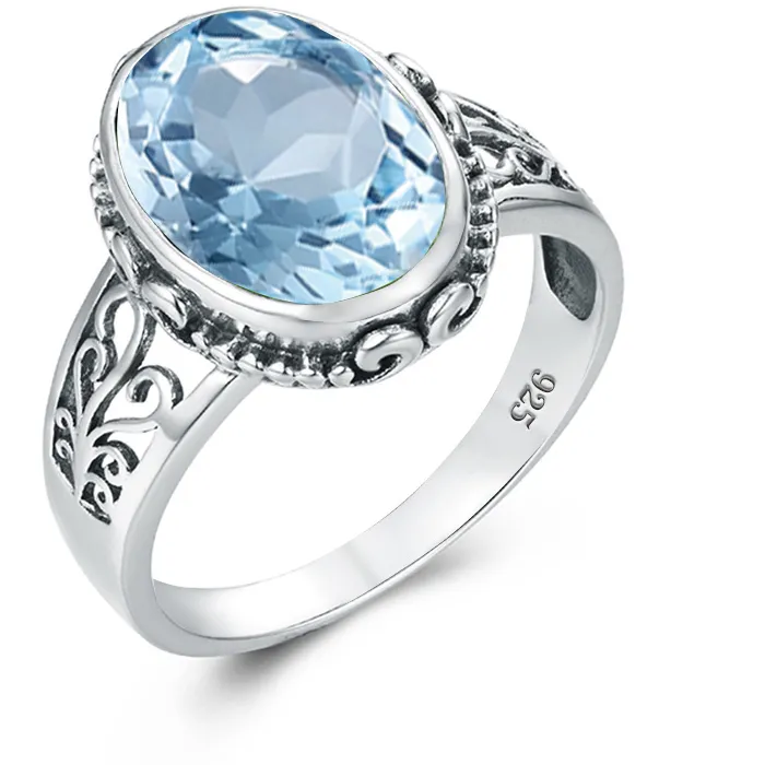 Authentic Classic Silver 925 Aquamarine Ring Woman Massive Stone 10 14Mm Hypoallergenic Female Jewelry Accessories