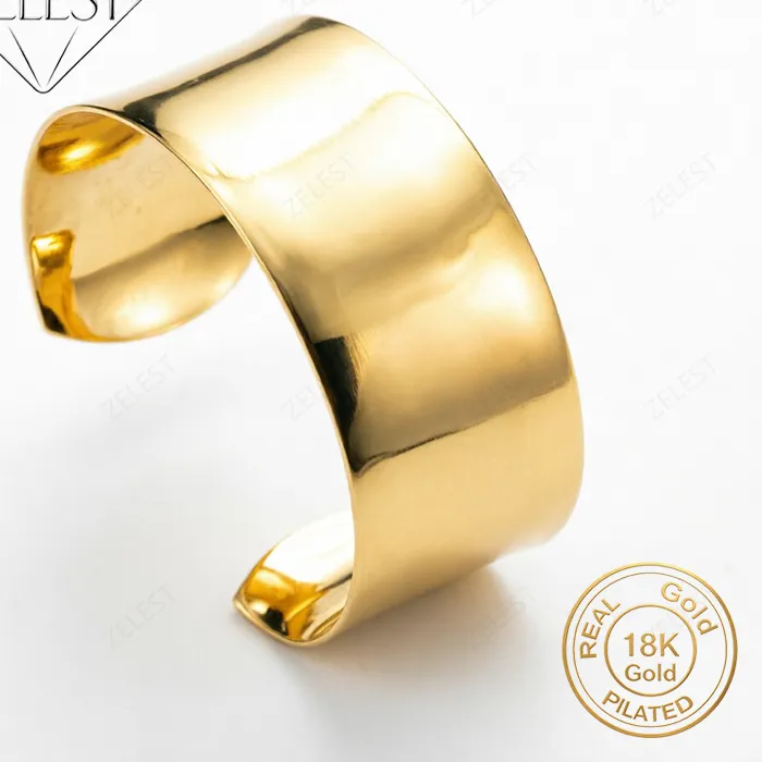 925 Sterling Silver, 18K Gold Plated, Delicate Bright Opening. Bangle Stylish And Glamorous Jewelry Accessory
