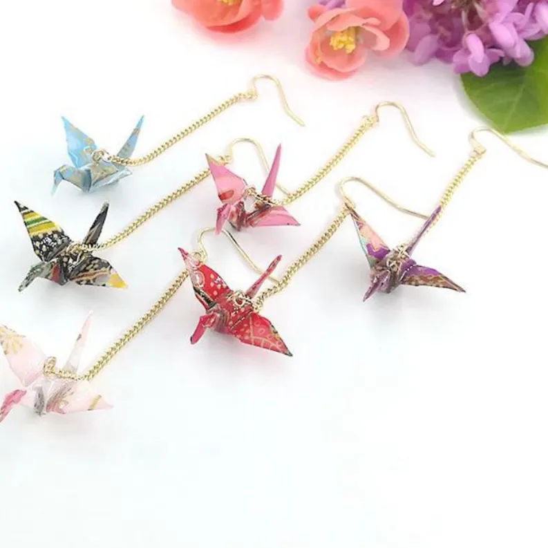 Authentic Aureate Origami Crane Talismanic Earrings